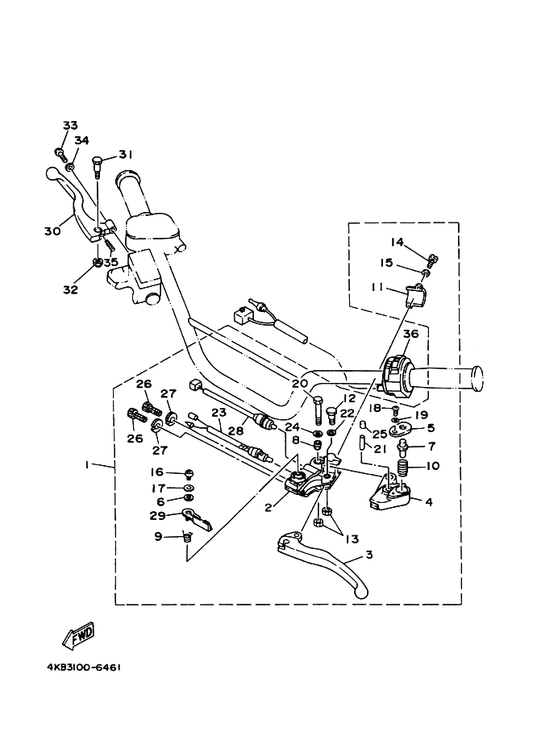 Yamaha 90149-06131 Screw — shown on the Handle Switch & Lever parts diagram