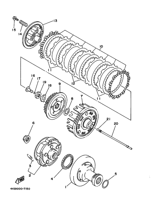 Yamaha 4KB-16150-00 Primary Driven Gear Comp. — shown on the Clutch parts diagram