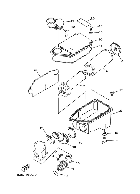 Yamaha 4KB-13586-01 Joint, Carburetor 1 — shown on the Intake parts diagram