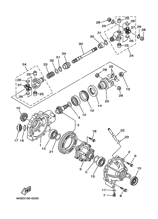 Yamaha 4KB-46146-12 Yoke, Joint 2 — shown on the Front Differential parts diagram