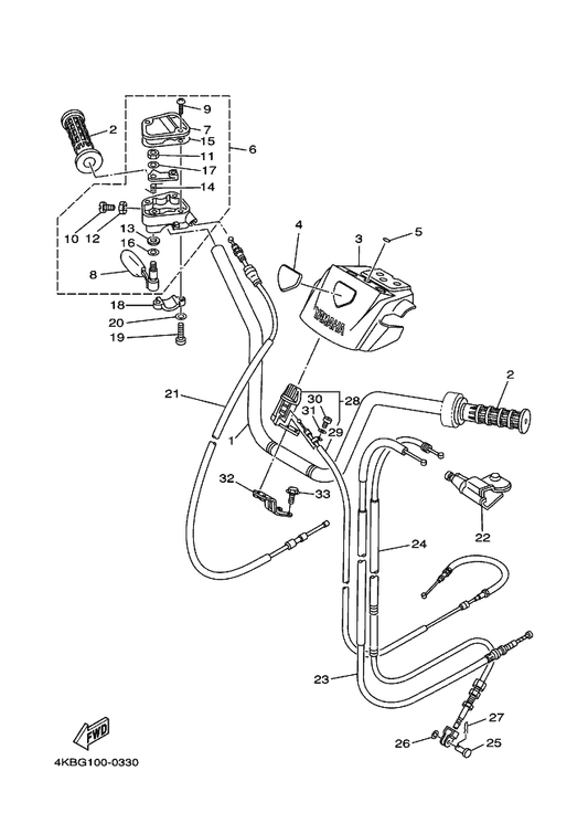 Yamaha 4KB-2612E-00 Bracket — shown on the Steering Handle & Cable parts diagram