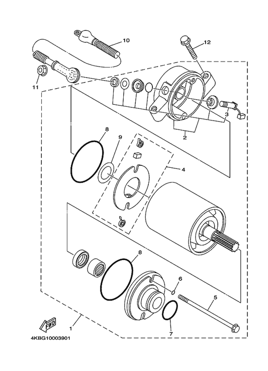 Yamaha 4KB-81890-00 Motor Assy — shown on the Starting Motor parts diagram