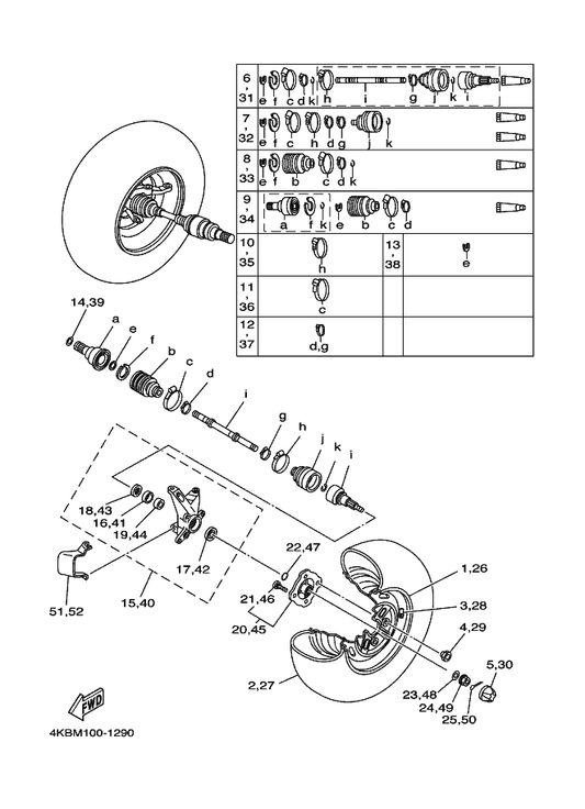 Yamaha 4KB-23502-02 Steering Knuckle Assy (Right) — shown on the Front Wheel parts diagram