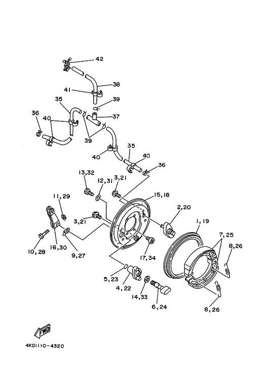 Yamaha 4BD-W2536-01 Brake Shoe Set — shown on the Front Brake parts diagram