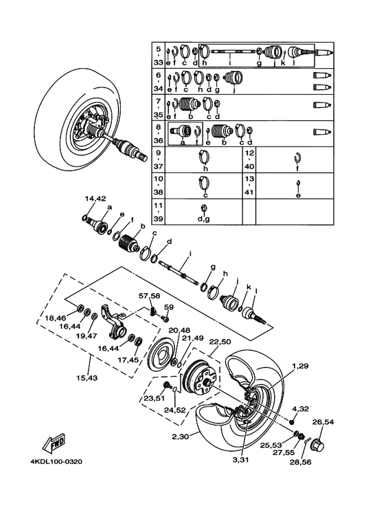 Yamaha 3HN-2510J-00 Double Off Set Joint — shown on the Front Wheel parts diagram