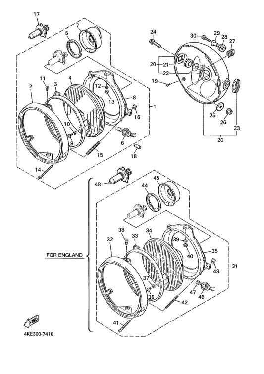 Yamaha 2F9-84395-00 . Ring, Retaining — shown on the Headlight parts diagram