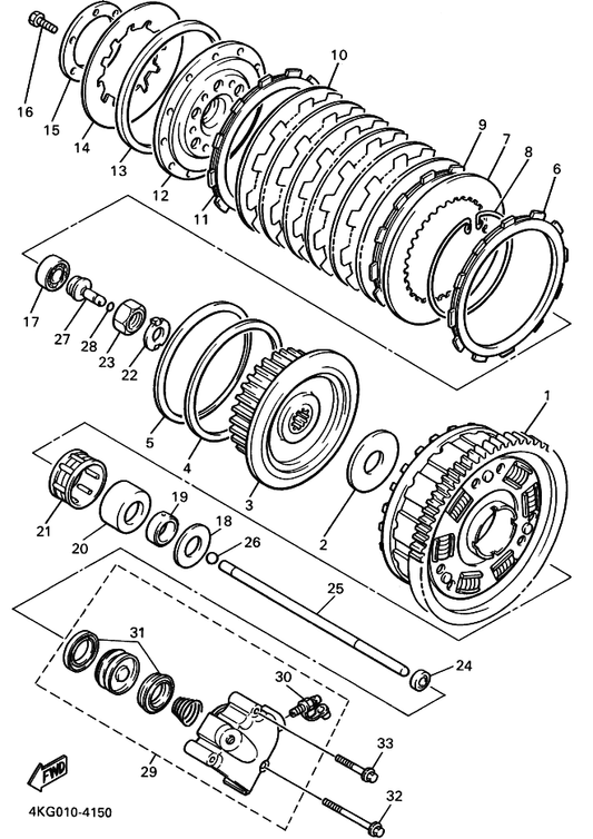 Yamaha 36Y-16381-11 Cyl (*26H-W0098-00=Seal Kit) — shown on the Clutch parts diagram