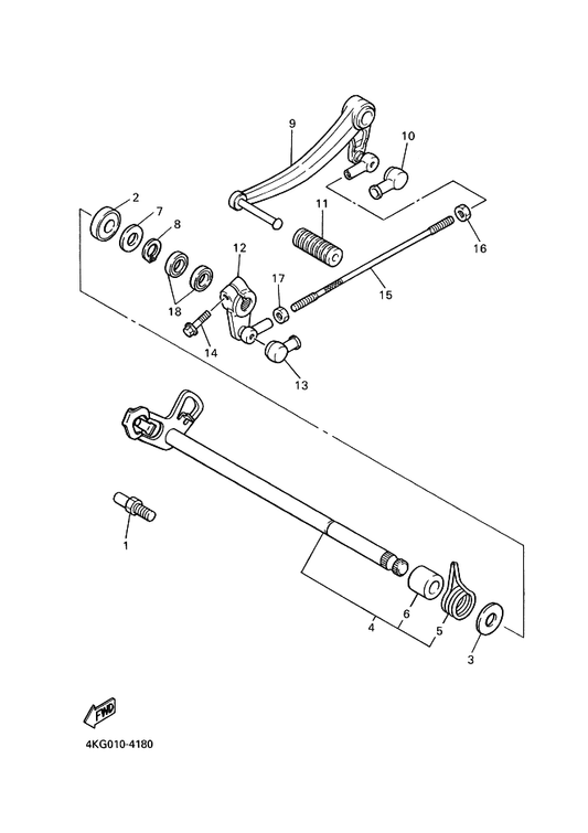 Yamaha 4KG-18111-00 Pedal, Shift — shown on the Shift Shaft parts diagram