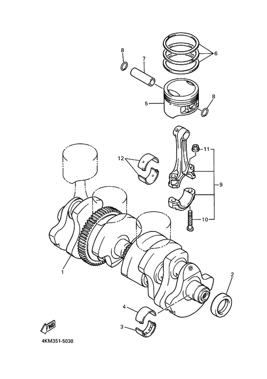 Yamaha 4KM-11638-00 Piston (1.00Mm O/S) — shown on the Crankshaft & Piston parts diagram