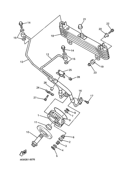 Yamaha 4KM-13465-00 Hose, Oil 2 — shown on the Oil Cooler parts diagram