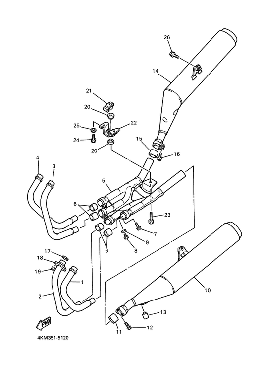 Yamaha 4KM-14621-01 Pipe, Exhaust 2 — shown on the Exhaust parts diagram