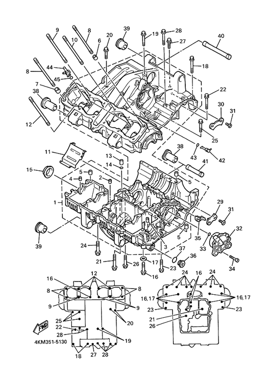 Yamaha 4KM-15365-00 Grommet — shown on the Crankcase parts diagram