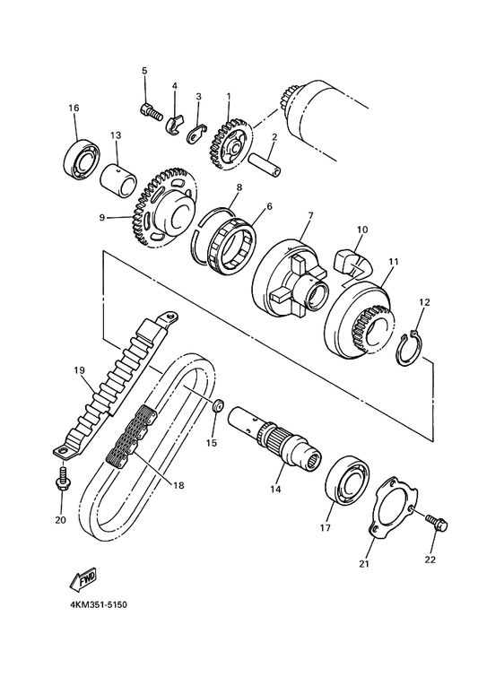 Yamaha 4KM-15522-00 Shaft 2 — shown on the Starter parts diagram