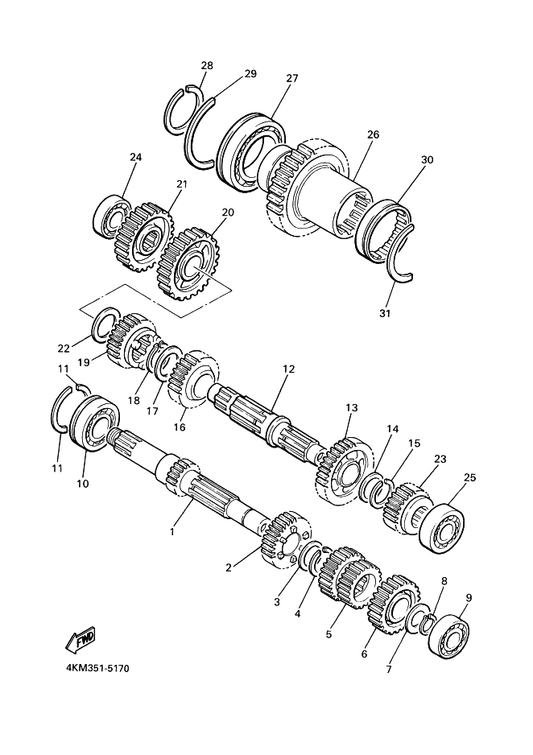 Yamaha 93306-20458 Bearing — shown on the Transmission parts diagram