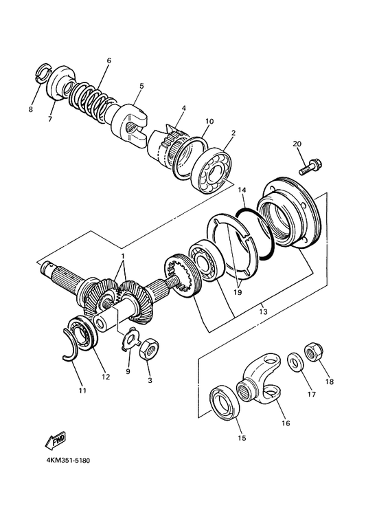 Yamaha 3JB-17531-00 Shim, Pinion — shown on the Middle Drive Gear parts diagram