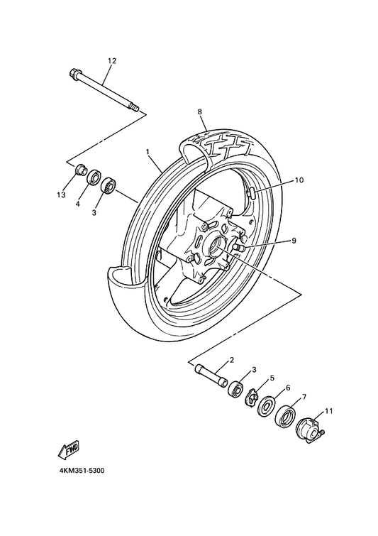 Yamaha 94112-1708P Tire — shown on the Front Wheel parts diagram