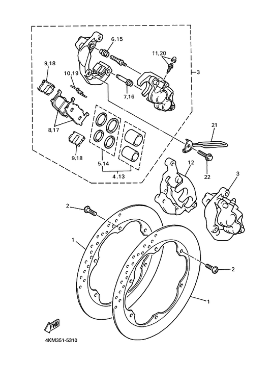 Yamaha 4KM-2582T-00 Disc, Brake (Left) — shown on the Front Brake Caliper parts diagram