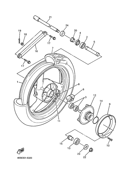 Yamaha 4KM-25381-00 Axle, Wheel — shown on the Rear Wheel parts diagram