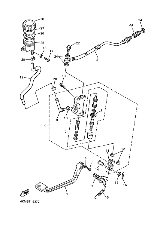 Yamaha 4KM-27212-00 Shaft, Brake Pedal — shown on the Rear Master Cylinder parts diagram