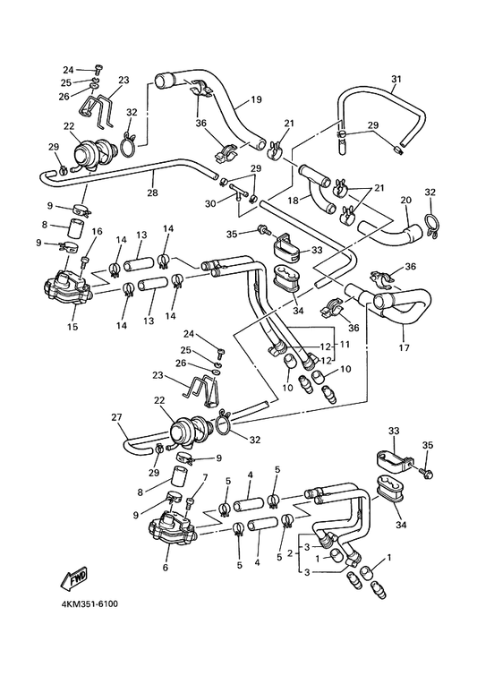 Yamaha 4KM-14881-00 Hose, Bend 1 — shown on the Air Induction System parts diagram