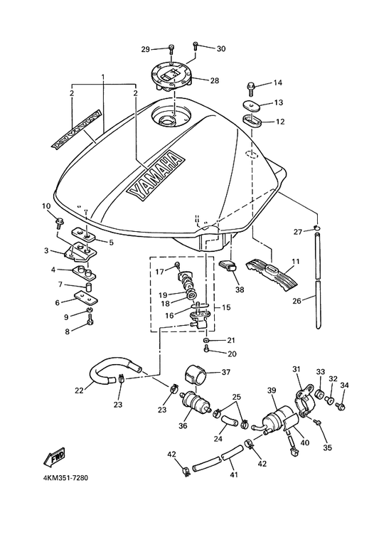 Yamaha 4KM-24191-00 Bracket, Fuel Tank 1 — shown on the Fuel Tank parts diagram
