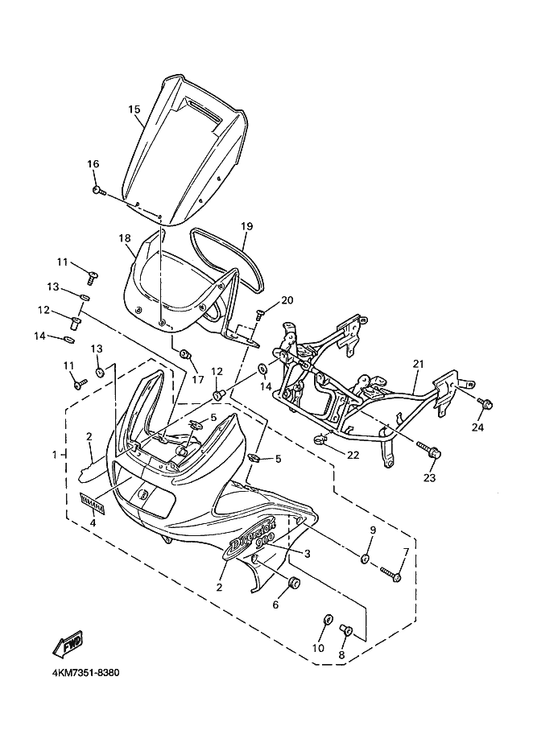 Yamaha 4KM-2836K-00 Panel, Inner 1 — shown on the Cowling 1 parts diagram