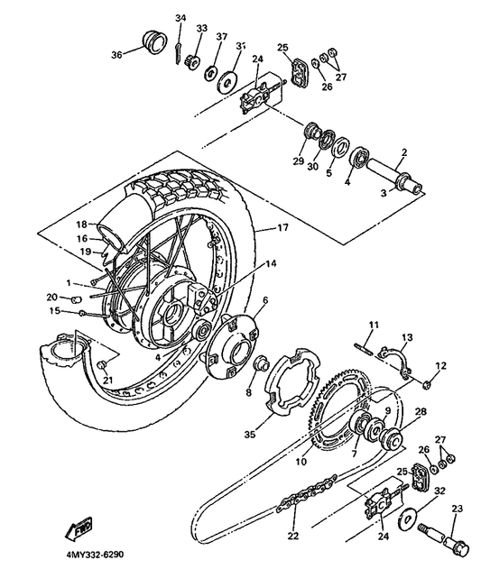 Yamaha 90201-160T2 Washer, Plate — shown on the Rear Wheel parts diagram
