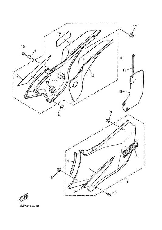 Yamaha 43F-21773-00 Grommet — shown on the Side Cover & Oil Tank parts diagram