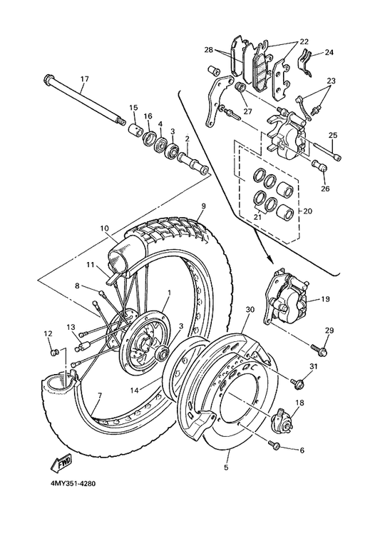 Yamaha 94330-21084 Band, Rim — shown on the Front Wheel parts diagram