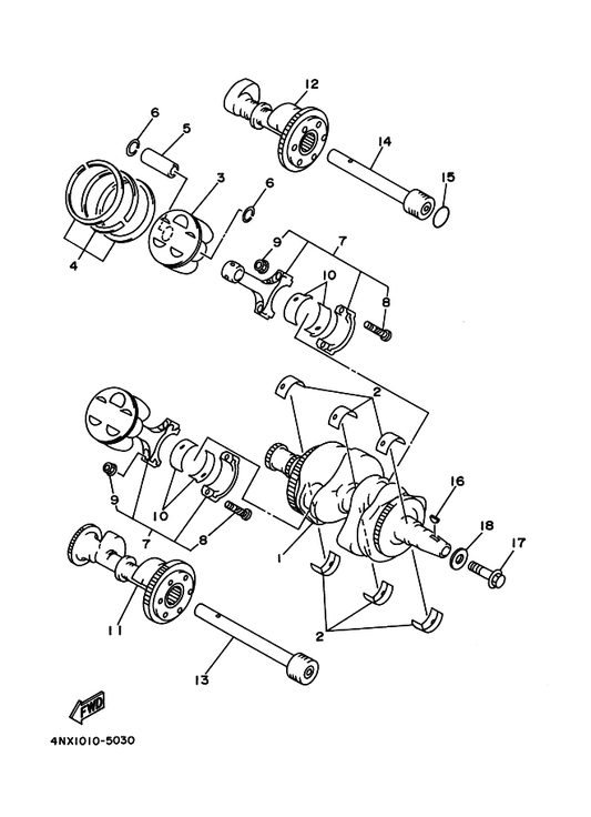 Yamaha 90105-12584 Bolt, Flange — shown on the Crankshaft. Piston parts diagram