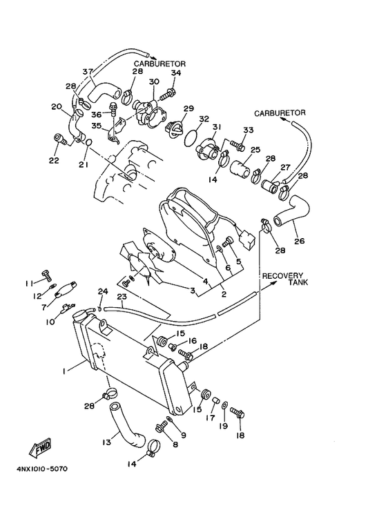 Yamaha 90445-090F6 . Hose — shown on the Radiator & Hose parts diagram