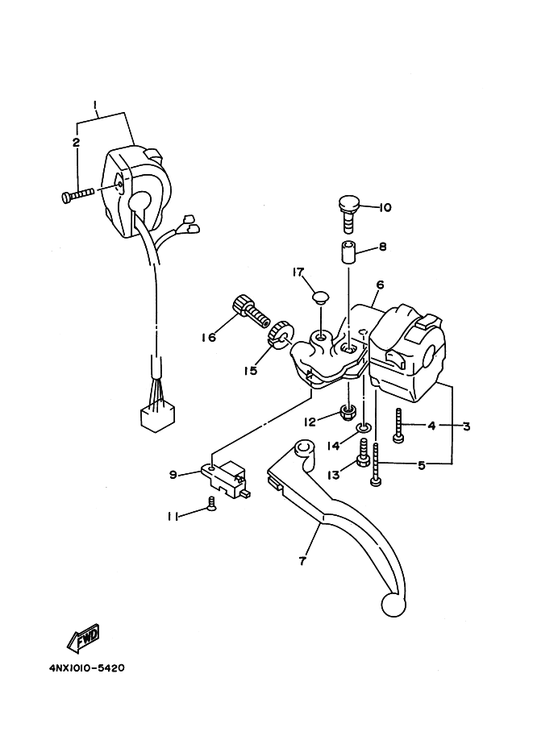 Yamaha 3LN-83912-00 Lever 1 — shown on the Handle Switch & Lever parts diagram