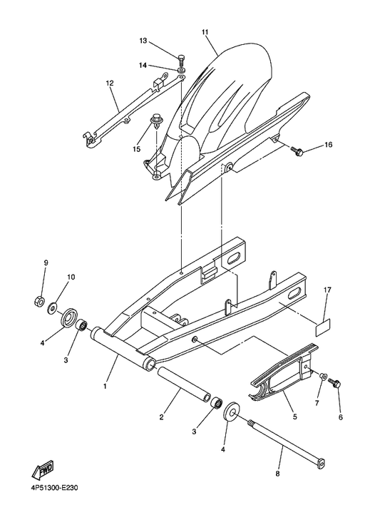 Yamaha 4P5-2587A-00 Holder, Brake Hose — shown on the Rear Arm parts diagram