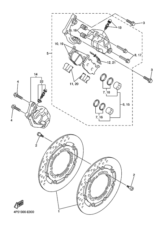 Yamaha 4P5-2580U-00 Caliper Assy (Right) — shown on the Front Brake Caliper parts diagram