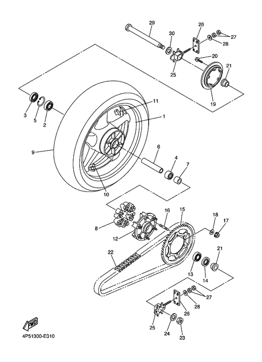 Yamaha 94118-17053 Tire(180/55Zr17M/C 73W D252) — shown on the Rear Wheel parts diagram