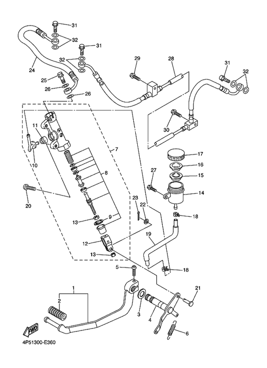 Yamaha 5VX-27200-00 Pedal, Brake — shown on the Rear Master Cylinder parts diagram