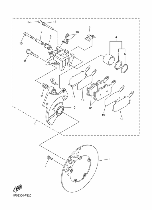 Yamaha 4P5-2580W-00 Caliper Assy, Rear 2 — shown on the Rear Brake Caliper parts diagram