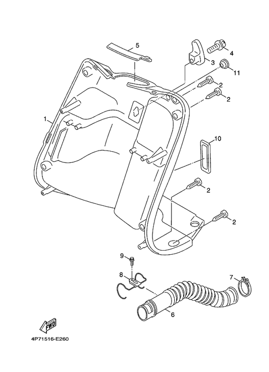 Yamaha 5WG-F1823-01 Clamp, Hose — shown on the Leg Shield parts diagram