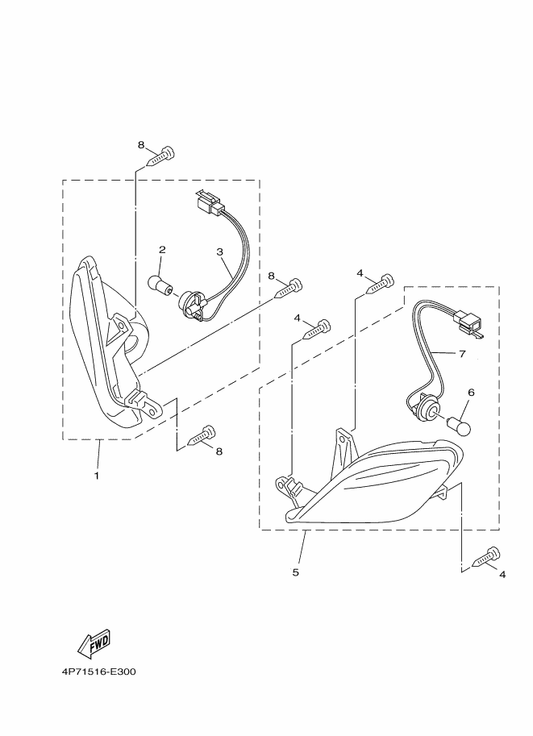 Yamaha 4P7-H3310-12 Front Flasher Light Assy 1 — shown on the Flasher Light parts diagram