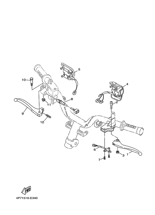 Yamaha 4P7-H2530-00 Stop Switch Assy — shown on the Handle Switch & Lever parts diagram