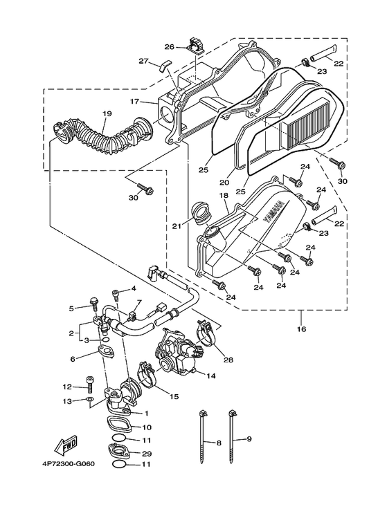 Yamaha 93210-27800 O-Ring — shown on the Intake parts diagram