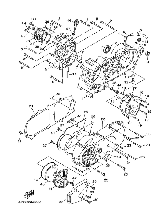 Yamaha 4KL-E3416-00 Pipe, Oil 1 — shown on the Crankcase parts diagram