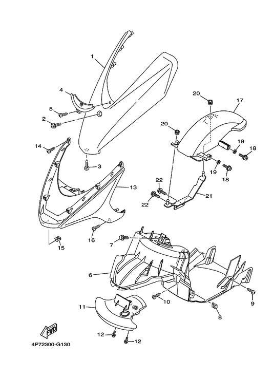 Yamaha 5WG-F1511-01-P1 Fender, Front — shown on the Fender parts diagram