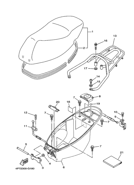Yamaha 5WG-F475M-00 . Seal — shown on the Seat parts diagram