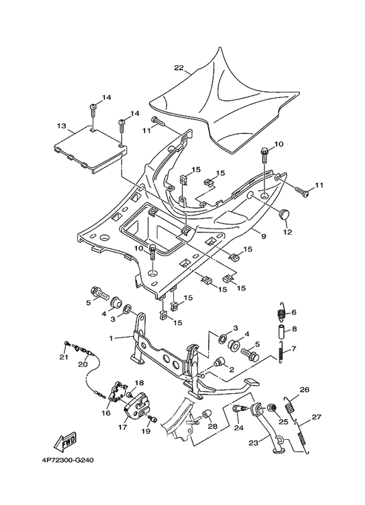 Yamaha 90202-15804 Washer, Plate — shown on the Stand & Footrest parts diagram