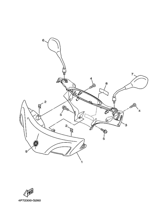 Yamaha 4P7-F6290-02 Rear View Mirror Assy (Right) — shown on the Cowling 1 parts diagram