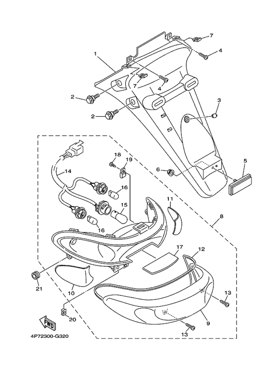 Yamaha 4P7-H4540-01 . Lens Assy — shown on the Taillight parts diagram