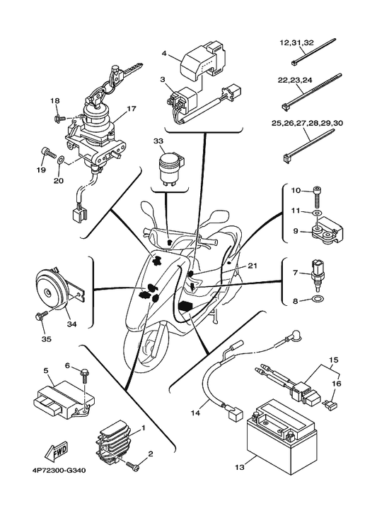Yamaha 97607-06225 . Screw, Pan Head With Washer — shown on the Electrical 1 parts diagram