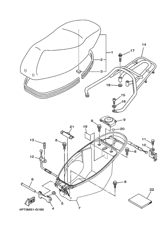 Yamaha 4P7-2118N-10 Label — shown on the Seat parts diagram