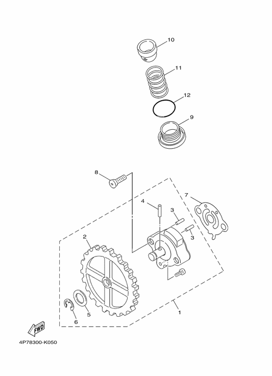 Yamaha 90201-077F5 . Washer, Plate — shown on the Oil Pump parts diagram